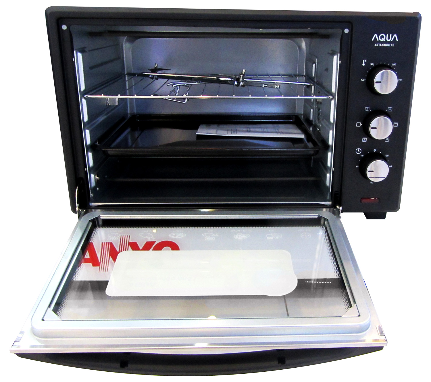 LÒ NƯỚNG 45L Aqua ATO-CR8075 có chức năng nướng đối lưu nhiệt và 6 chức năng nướng hiện đại chất liệu lò nướng bằng inox bền chắc cửa kiếng 2 lớp an toàn với người sử dụng
