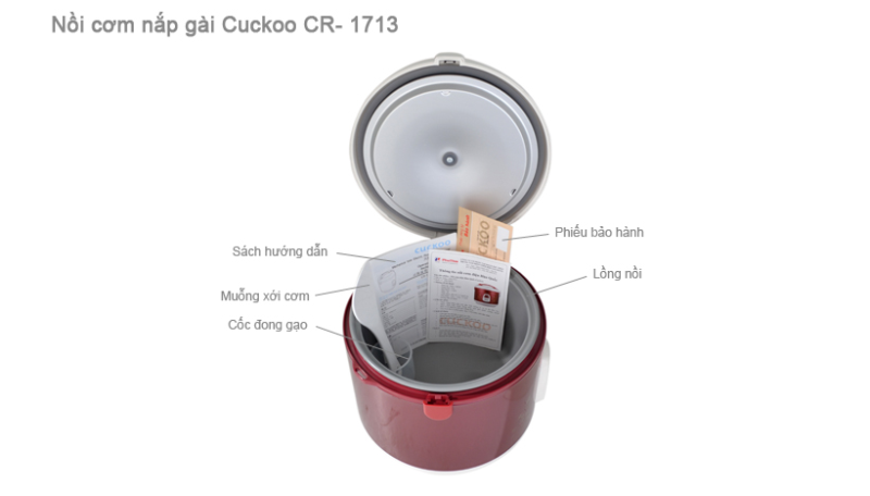 Nồi Cơm Điện CUCKOO CR-1713-3.0L dung tích 3 lít dùng cho 8-10 người ăn, công suất 960W và có cơ chế gia nhiệt theo 4 chiều